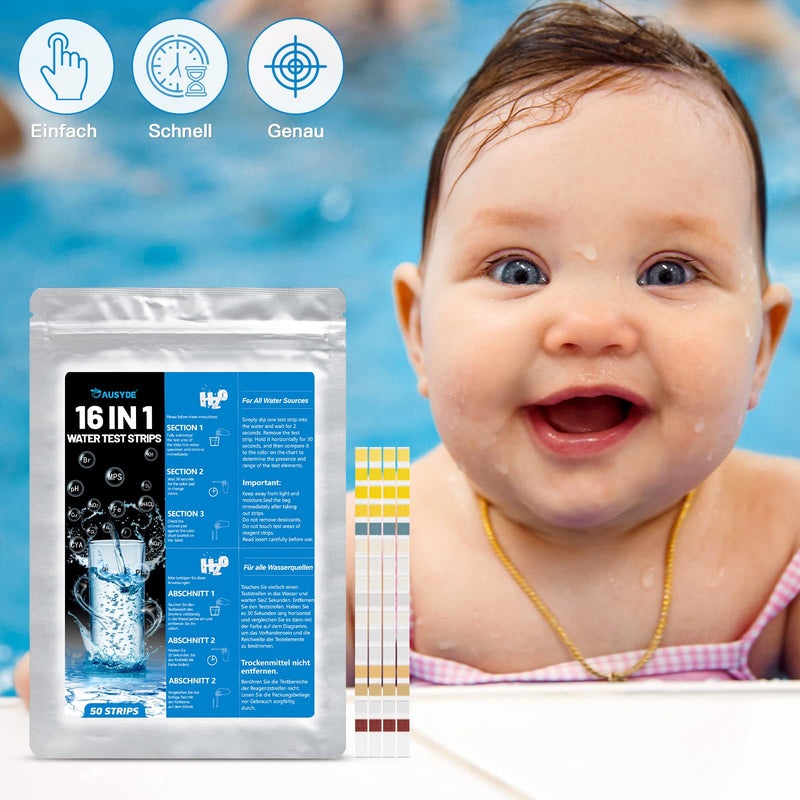[Australia - AusPower] - 16-in-1 Water Tester Drinking Water, Pack of 50 Water Hardness Measure Water Test Strips for Drinking Water, Water Hardness Test Strips for Total Hardness, Free Chlorine, Iron, Copper, Lead, Nitrate 