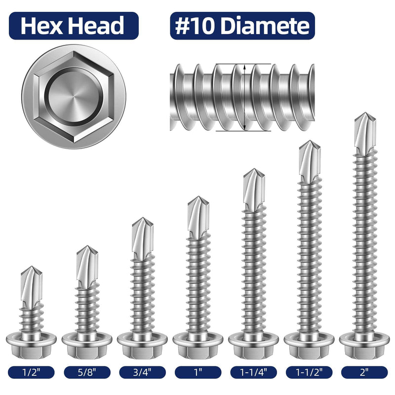[Australia - AusPower] - #10 x 3" (1/4" to 3" Available) Hex Washer Head Self Drilling Sheet Metal Screws with Drill Point, Stainless Steel 410, 50 PCS #10 x 3" 