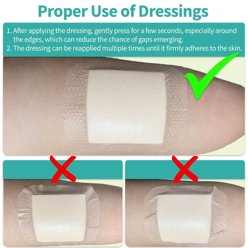 [Australia - AusPower] - Silicone Foam Dressing with Border Adhesive - Large Absorbent Waterproof Bandage for Wound Care, Foot Diabetic Ulcer, Leg Ulcer, 4" x 4", 5 Pack, FSA HSA Eligible 4 x 4 Inch (5PCS) 