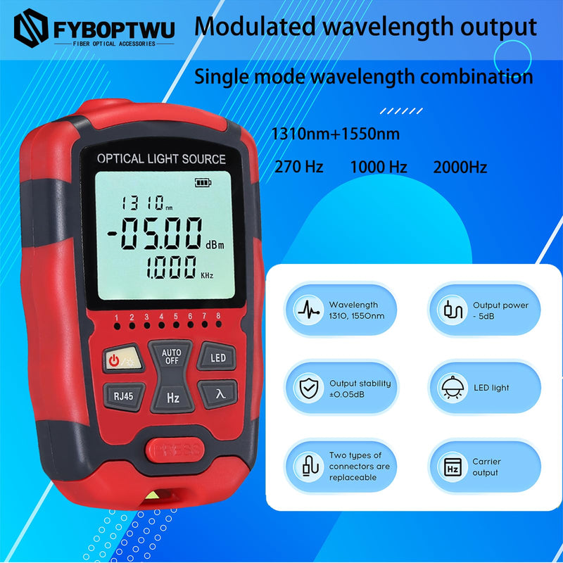 [Australia - AusPower] - Fiber Optical Light Source - Dual Wavelength 1310nm/1550nm, Single Mode, SC/FC/ST Universal Interface with RJ45 Power & Test Cable, Fiber Optic Cable Tester 