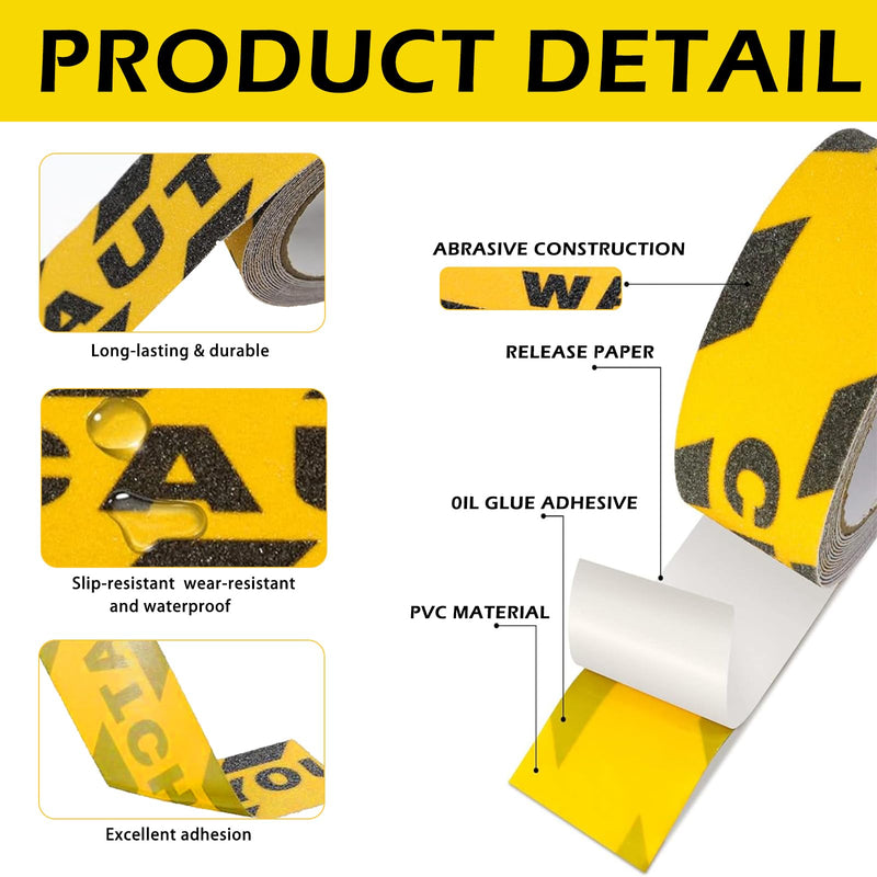 1 Pieces Watch Your Step Caution Tape 1.97in x 16.4Ft Warning Sticker Adhesive Tapes Yellow Caution Tape Anti-Slip High Traction Safety Grip Tapes for Stairs Steps Ladder, Indoor Outdoor Treads ﻿
