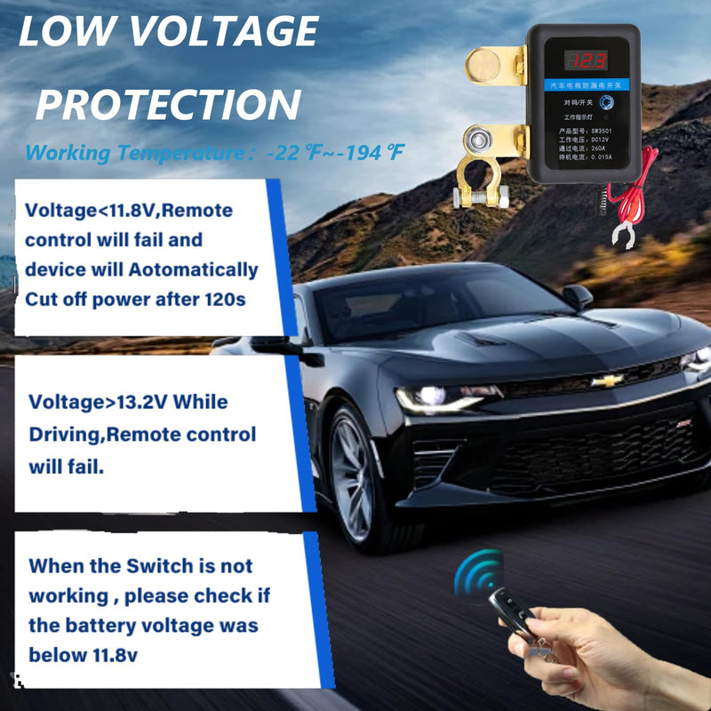 Kill Switch-Smart Remote Car Battery Disconnect Switch Device for Vehicle, RV, ATV, Truck, Boats (with LED) 12v with Remote Control Black
