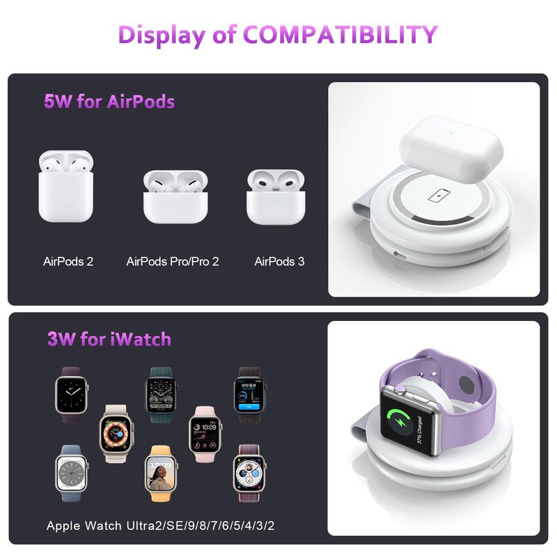[Australia - AusPower] - UCOMX Nano Mini Magnetic 2 in 1 Wireless Charger,Traveler Wireless Folding Charging Station,Compatible for iPhone 12/13/14/15 Pro Max,AirPods Pro,iWatch Ultra,Travel Charger for Multple Devices White 