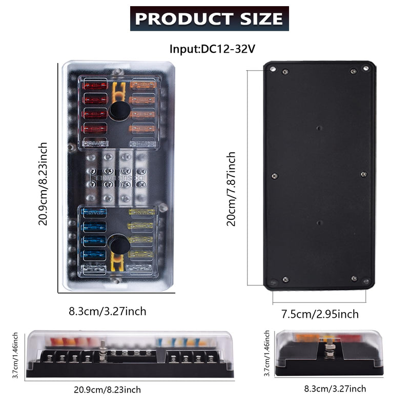 [Australia - AusPower] - 20 Way Blade Fuse Block 16 Circuit Fuse Holder Fuse DC SUB Panel with Ground and Cover for Car Boat Marine Trike Car Truck Vehicle SUV Yacht RV 