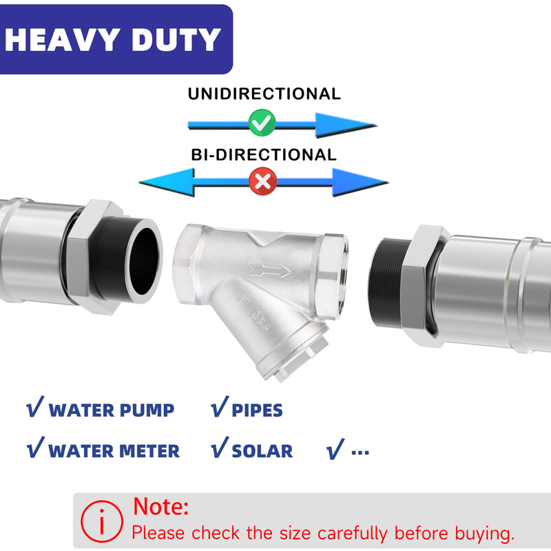 [Australia - AusPower] - Industrial Plumbing Y Strainers NPT Female 1", Heavy Duty 304 Stainless Steel Y-Strainer, Y-Shaped Filter Valve Connector with 80 Mesh Screen to Remove Excess Impurities for Water Oil Gas DN25 1"-NPT 