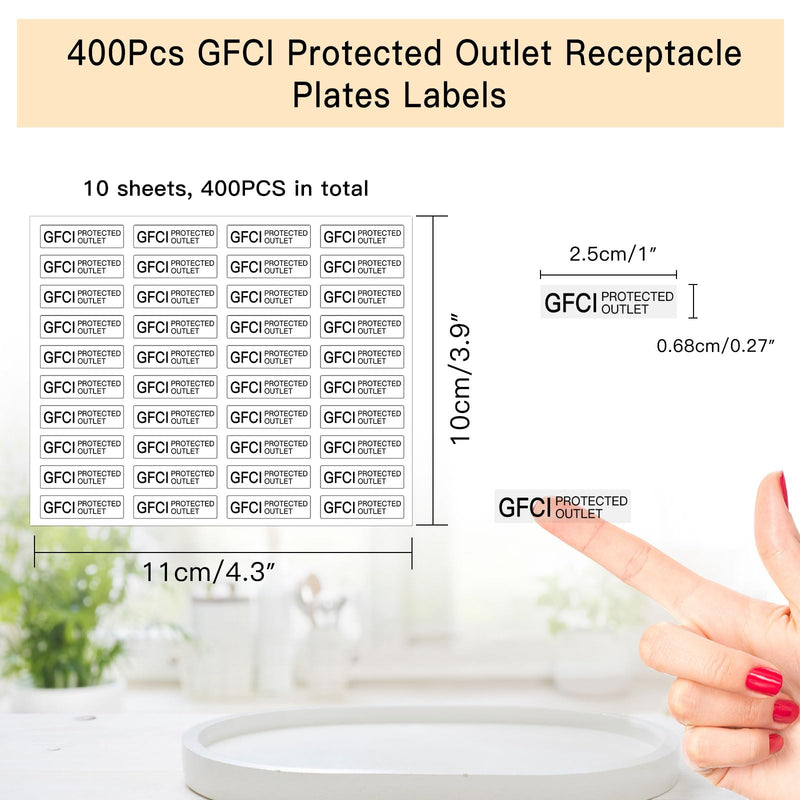 400PCS GFCI Stickers for Outlets Plate,GFCI Protected Outlet Labels Stickers for Receptacles,GFCI No Equipment Ground Clear Sticker Decals,Ungrounded Outlet Sticker(0.27"x1")