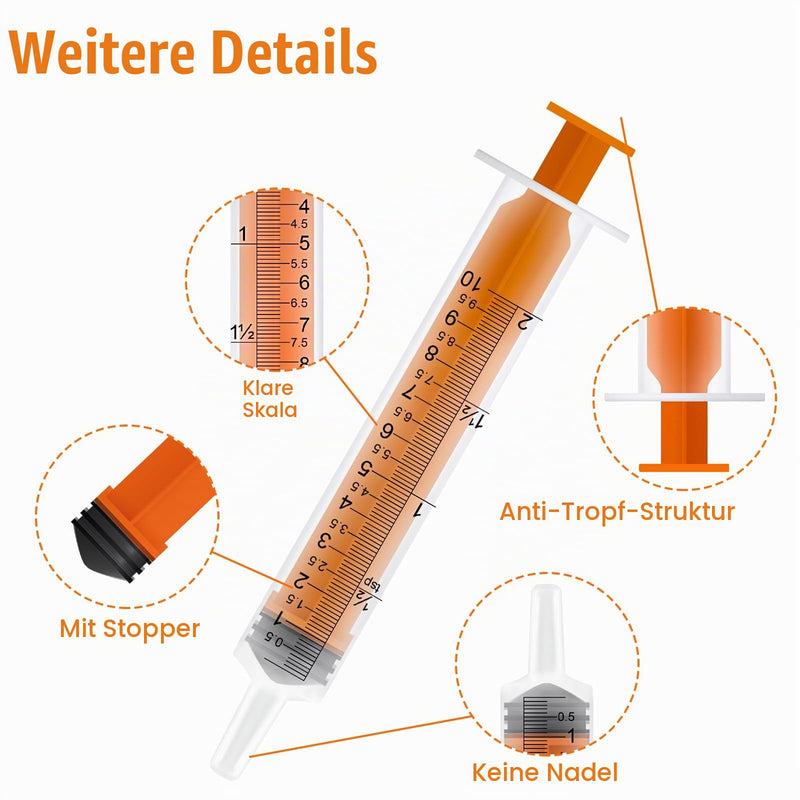 Pack of 14 Syringes with Lid, Multiple Colors, Colostrum Syringes, 10 ml, Multiple Individually Packed, Disposable Syringes for Laboratory, Liquid Measurement and Dispensing, Animal Feeding