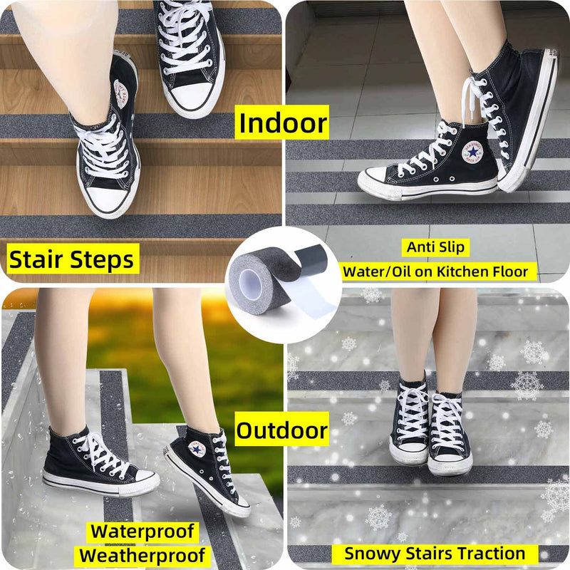 Anti Slip Tape, 2in x 16.4ft Non Skid Frosted Tape for Stairs,Hardwood Floor,Indoor and Outdoor Stair Steps Treads, Non Slip Traction Strip, Safety Walk Waterproof, Prevent Slipping,Grey 2inch x 16.4FT Gray