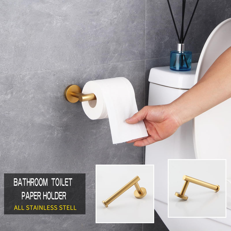 GERZWY Bathroom 3-Piece Accessories Hardware Set Gold Stainless Steel - 2X Coat Hook Toilet Paper Holder AG1401B-BE