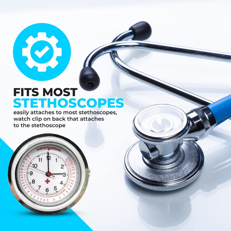 [Australia - AusPower] - Black Nurse Stethoscope Watch - Lightweight Metal Frame- Attaches Directly to Stethoscope for All Medical Professionals 