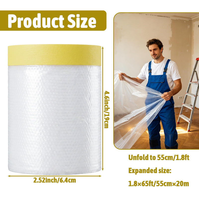 Painters Plastic with Tape, Paint Protection Film Paint Plastic Covering Pre-Taped Masking Film for Painting for Automotive & Home, Cover Walls/Floors/Windows/Cars Protection (2 Rolls