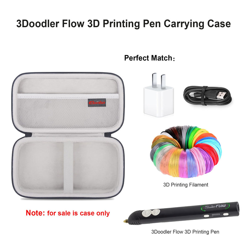 [Australia - AusPower] - 3D Pen Carrying Case for 3Doodler Flow 3D Printing Pen for Teens, Extra Mesh Pocket Fits Plastic Filament Adapter, Black (Case Only !) 