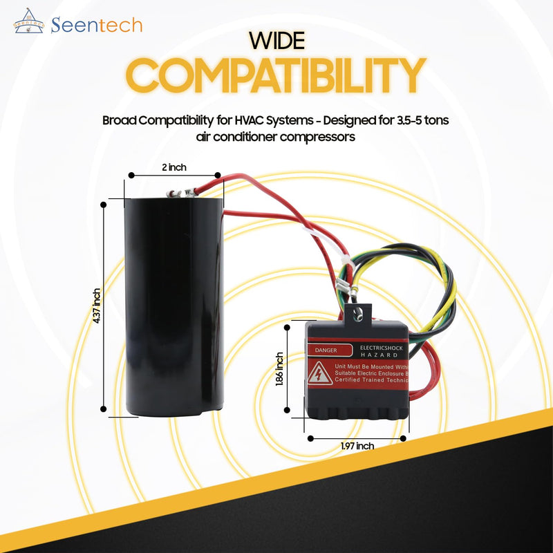 [Australia - AusPower] - Seentech CSR-U2 Hard Start Capacitor Kit for HVAC Systems, Compatible with 3.5–5 Ton AC Compressors, 189–227 µF, 208–240VAC, 50/60Hz 