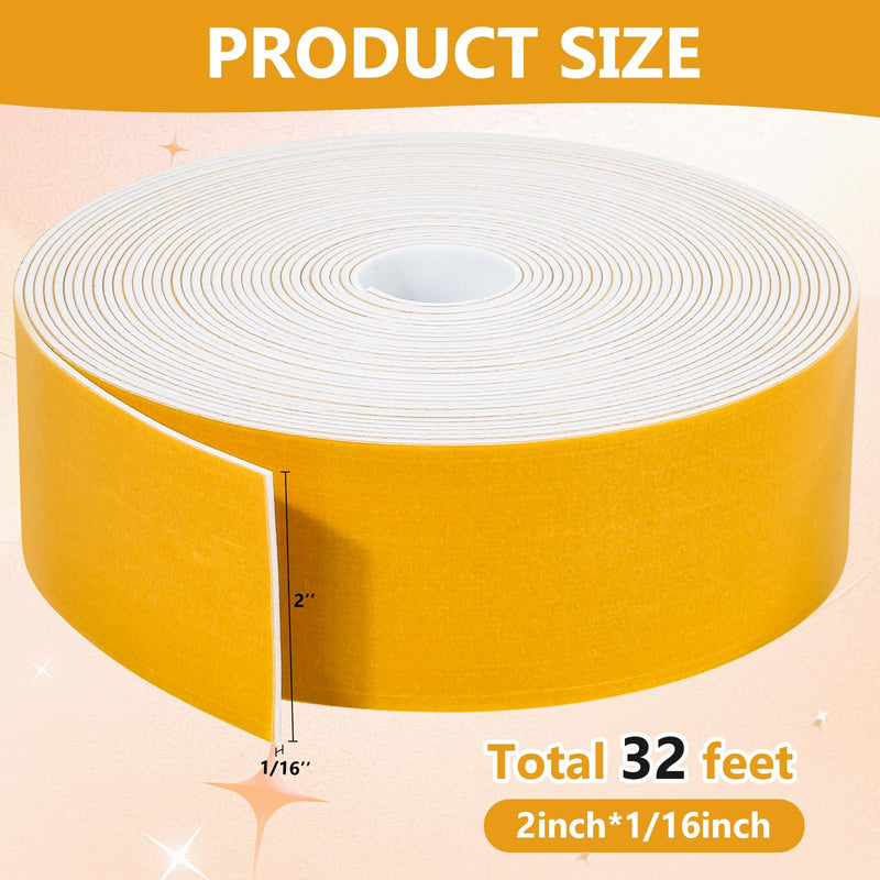 32Feet Weather Stripping Seal (1 Inch X 1/16 Inch) for Door Window, High Density Foam Tape, Soundproofing, Insulation Strip, Door Sealers for Door Frame- White 1 Inch X 1/16 lnch X 32Feet