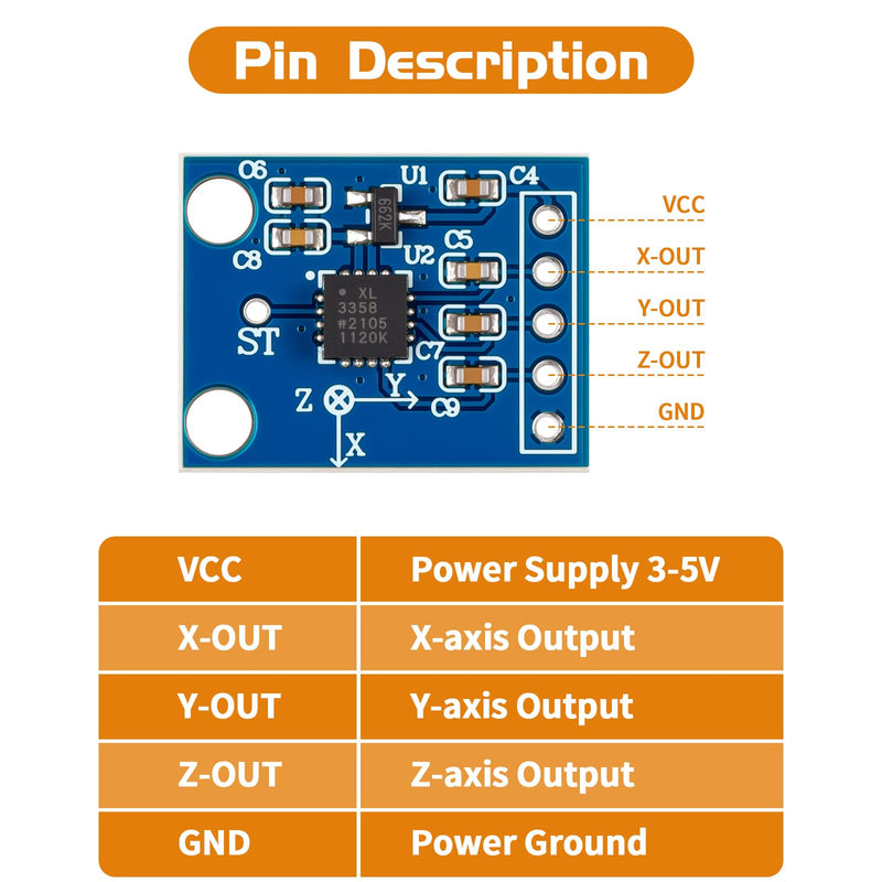 [Australia - AusPower] - 2pcs ADXL335 Accelerometer Sensor 3-axis Accelerometer Analog Output 3-5V for Arduino 