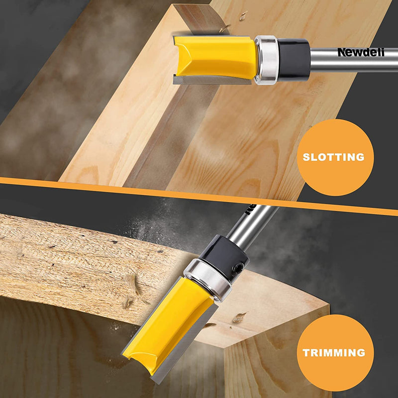 [Australia - AusPower] - Pattern Flush Trim Router Bit Set, Newdeli Straight Cut Router Bit with a Bearing Prevent Tear-Out, Template Guide Woodworking Milling Cutter Tool Pattern Flush Trim Router Bit Set 