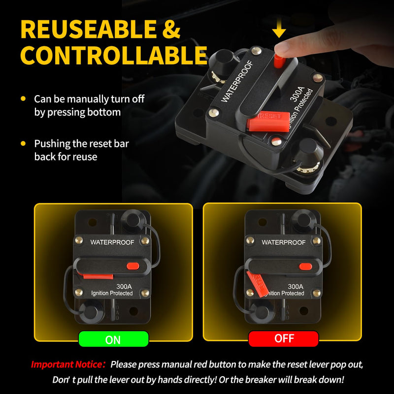 [Australia - AusPower] - 300Amp Circuit Breaker DC 12V-48V for Marine Boat Trolling Motor Automotive RV Trailer Car Solar System Battery Disconnect with Manual Reset Switch, IP67 Waterproof (Pack of 2) 2 Pieces 300A 