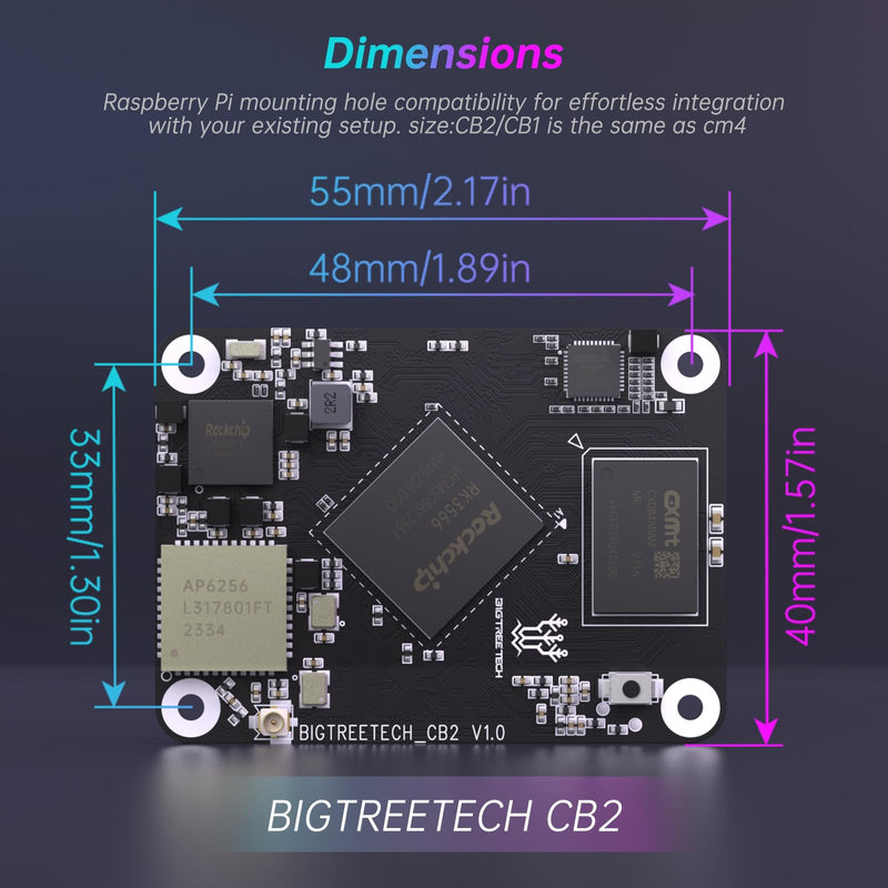 [Australia - AusPower] - BIGTREETECH CB2 Core Control Board 2GB LPDDR4+32GB eMMC Storage Upgrade on BTT CB1 Support DSI/CSI Port Run Klipper Compatible with Raspberry-Pi 3B/4B Manta M8P/M5P/M4P/E3EZ Pi4B PAD 7 3D Printer Part 