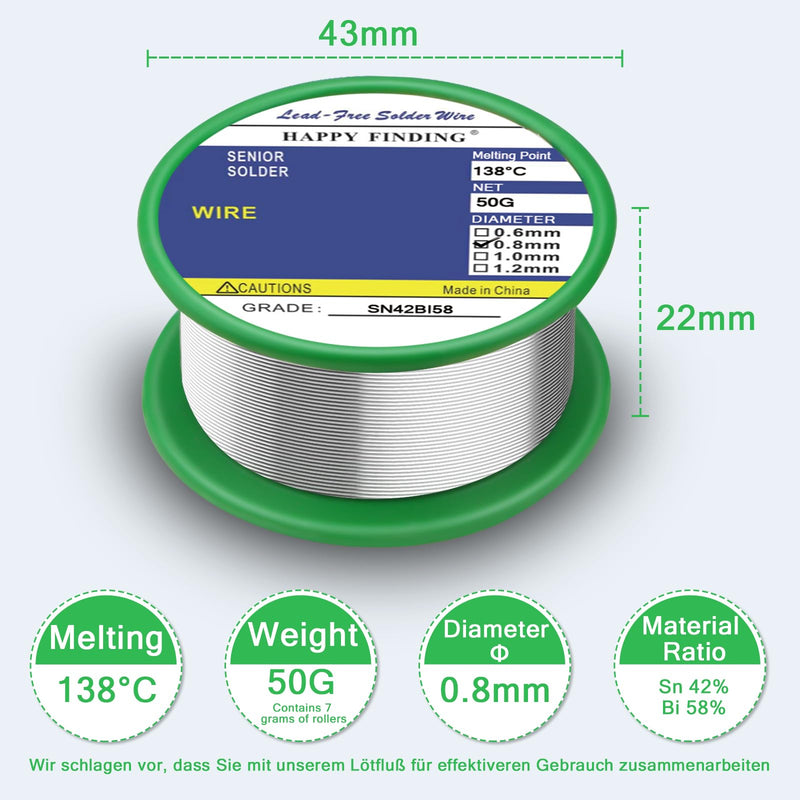 Low Temperature Solder 138°C Lead-Free Solder (Sn42 Bi58 / 0.8mm, 50g) Sn42 Bi58 / 0.8 Mm, 50G