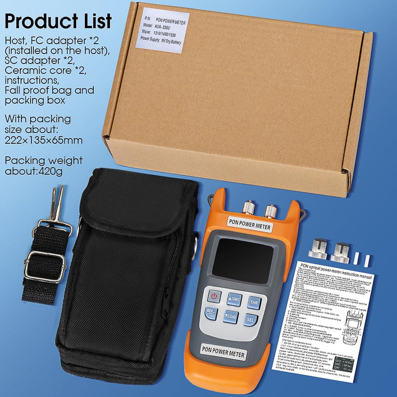 [Australia - AusPower] - PON Optical Power Orange A-330U SCUPC Interface Optical Fiber Power Meter Network Online Detection Tester with SCUPC/FCUPC Adapter 1310 1490 1550nm (SCUPC FCUPC Interface) SCUPC FCUPC interface 