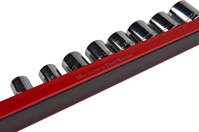 Mechanic's Time Savers Lock-A-Socket Tool Organizer: Magnetic Locking Socket Rack, 3/8" Drive Sockets Red (Pack of 1)