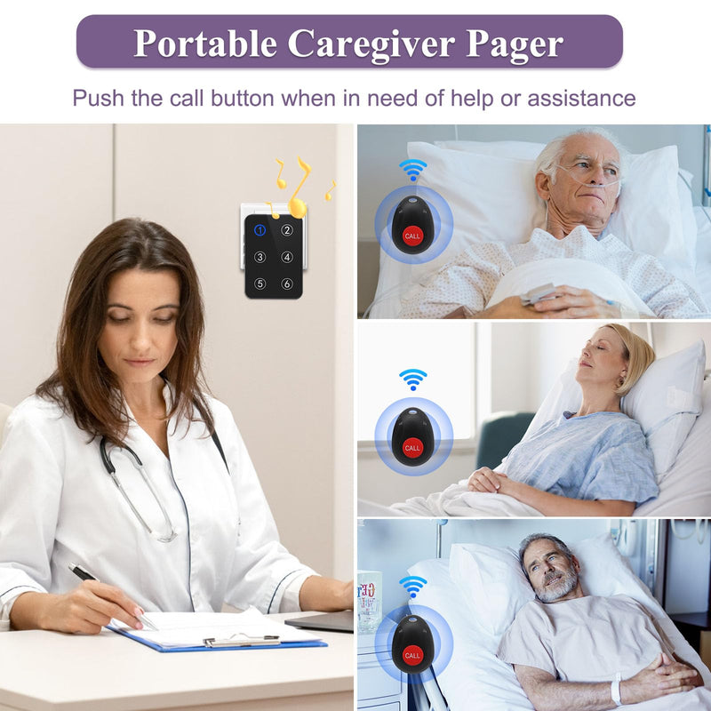 [Australia - AusPower] - CallToU Wireless Caregiver Pager Call Button Light LED Number Display Call Bell 500+ft Nurse Call System Room Monitors for Elderly Patient Clinic Medical Institution Nursing Home 6 call button + 1 receiver 
