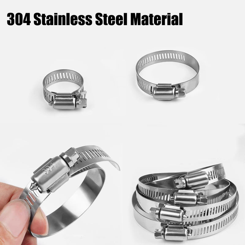 [Australia - AusPower] - Stainless Steel Hose Clamps Assortment Kit, 25 Pieces Worm Gear Hose Clamp Adjustable 1/4 to 2-1/4in(6-57mm), Fuel Line Clamp for Plumbing, Automotive And Mechanical Applications 