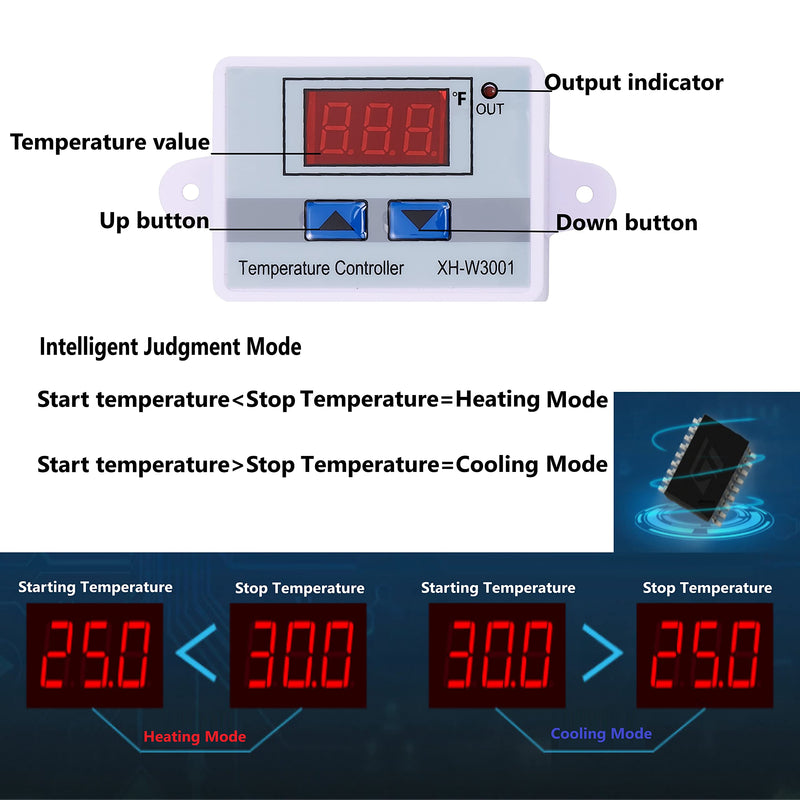 [Australia - AusPower] - VIGELA AC110~220V 1500W XH-W3001 ℉ Temperature Controller with Waterproof Probe and Quick Connector(2 Pieces) XH-W3001/℉ AC110~220V 
