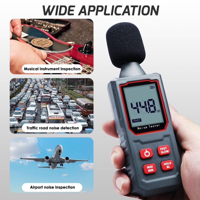 [Australia - AusPower] - Decibel Meter Sound Level Reader 30-130dB Handheld Sound Level Meter SPL Meter with Capacitive Microphone Sensor HD Backlight Display Portable db Meter Decibel Monitoring Tester 