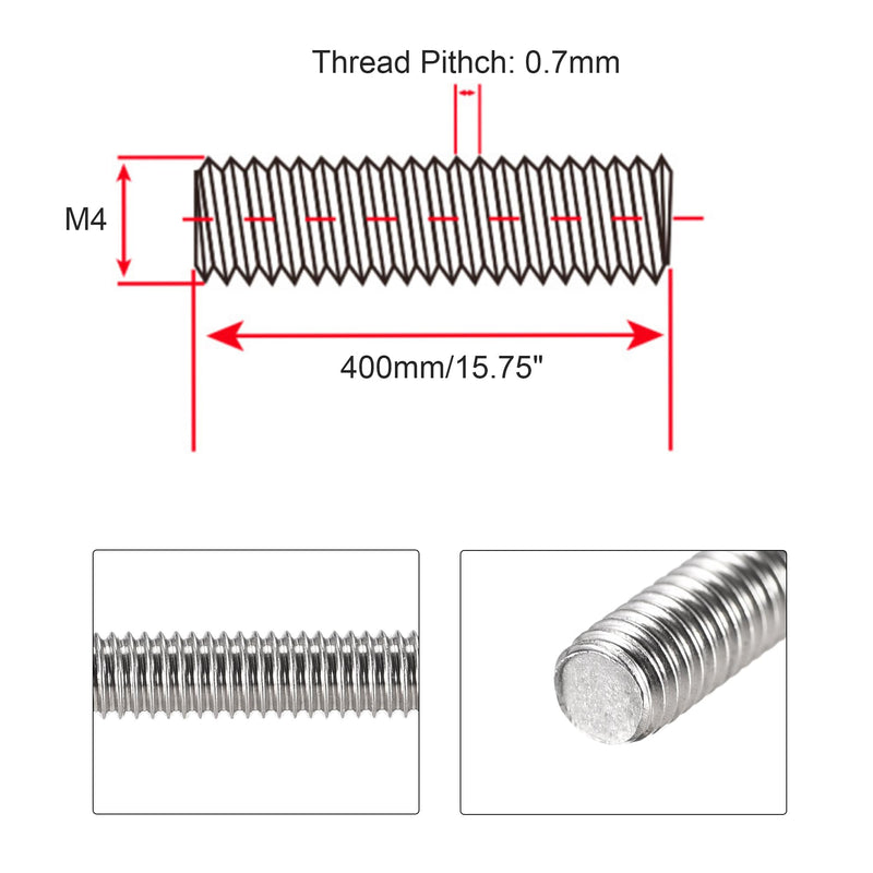 [Australia - AusPower] - M4 x 400mm/16-Inch Fully Threaded Rod & Studs, 304 Stainless Steel Right Hand Threads Rods, M4-0.7 Thread Pitch for Beaded Garden Stake Rods 6 Pack?with Nuts? 16-Inch 