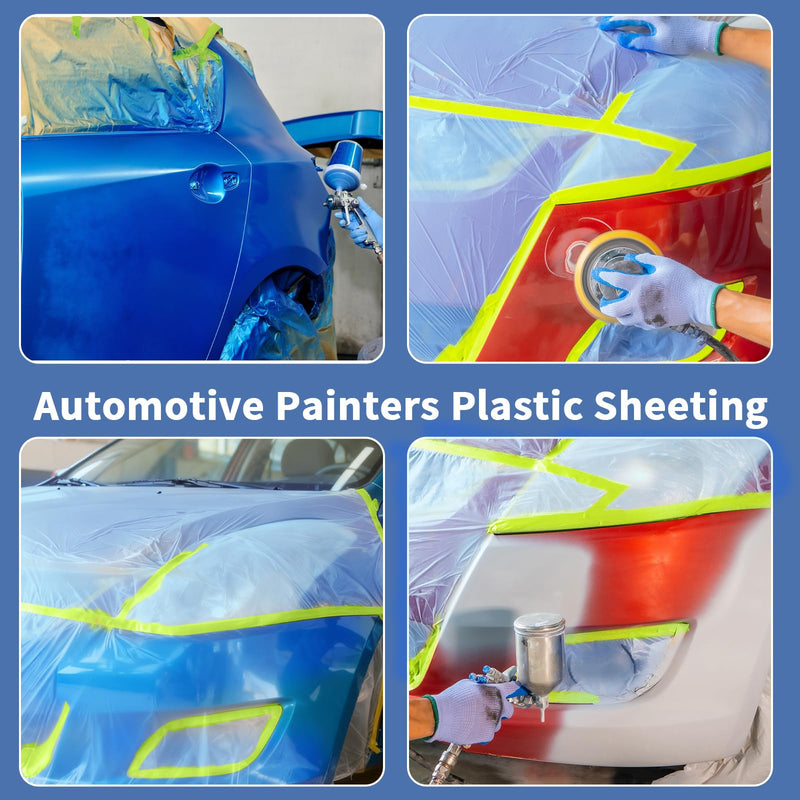 Pre-Taped Masking Film for Painting 22" x 66',Tear-Resistant Painters Plastic with Tape Painters Drop Cloth for Automotive & Home, Cover for Walls/Floors/Cars Protection (2 Rolls) 22" x 66' 2 rolls