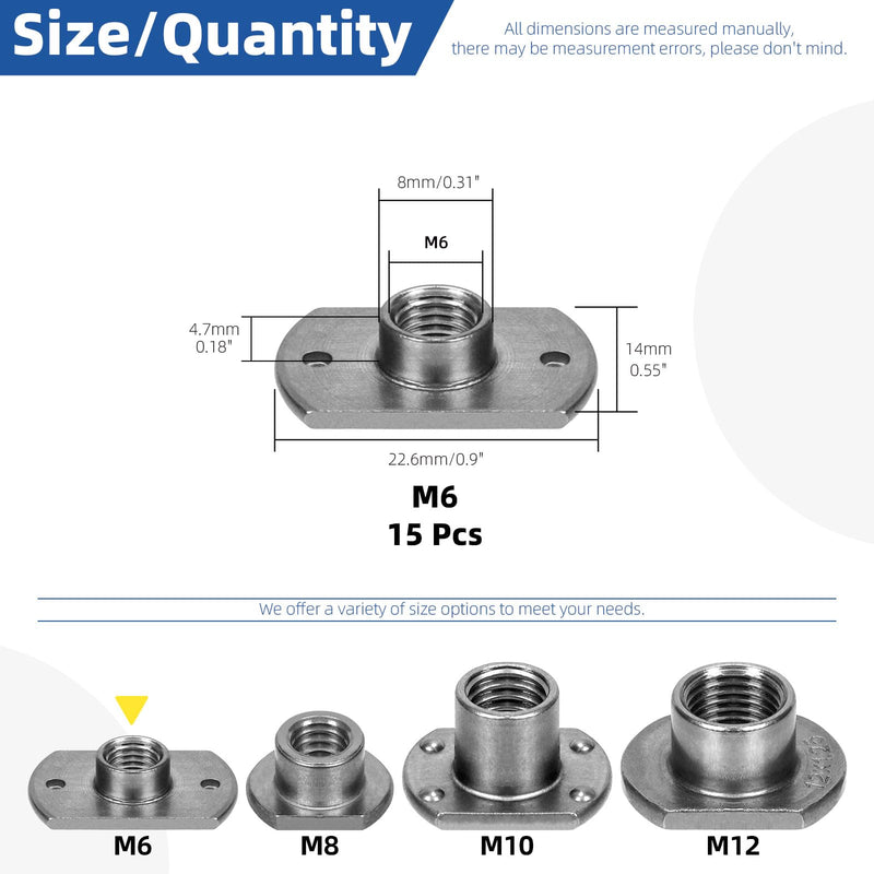 [Australia - AusPower] - Glarks 15Pcs Weld Nuts, M6 Tab Base UNC Carbon Steel Machine Screw T-Nuts 2 Projection for Furniture Vehicles Caster Industry Machine 