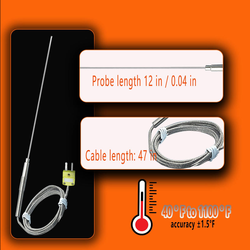 [Australia - AusPower] - 2 Packs TL1913SL K-Type thermocouple Probes -50℉~1100℉ 12in /0.04 in /47 in 