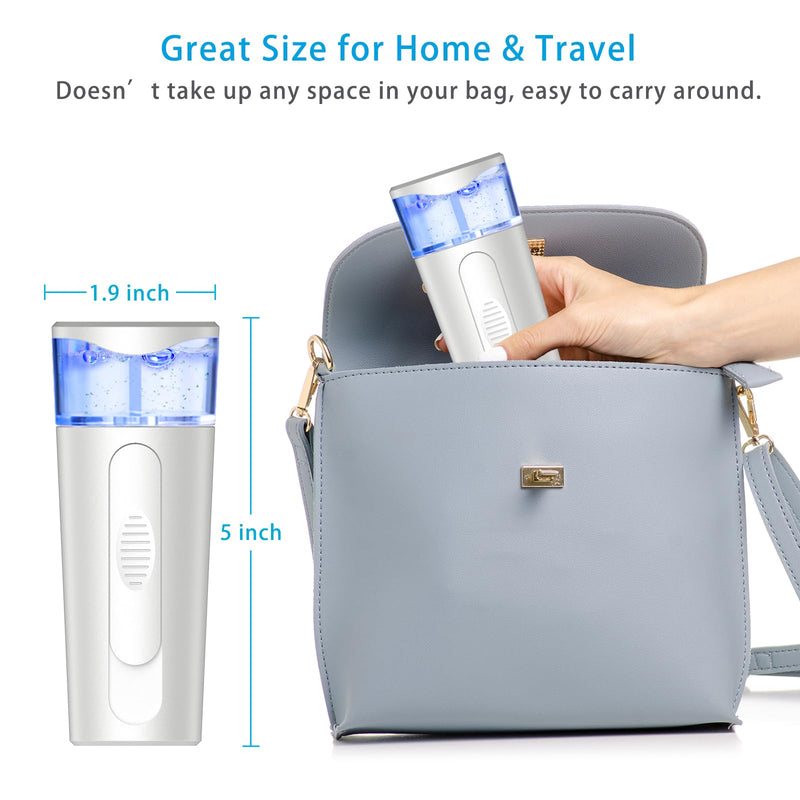 withthesun Portable Nano Face Mister, Facial Steamer, USB Rechargeable Cool Mist Sprayer, 40ml Visual Water Tank, Nano Mister for Eyelash Extensions, Facial Deep Cleaning, Makeup (White) 1 Nozzle-White