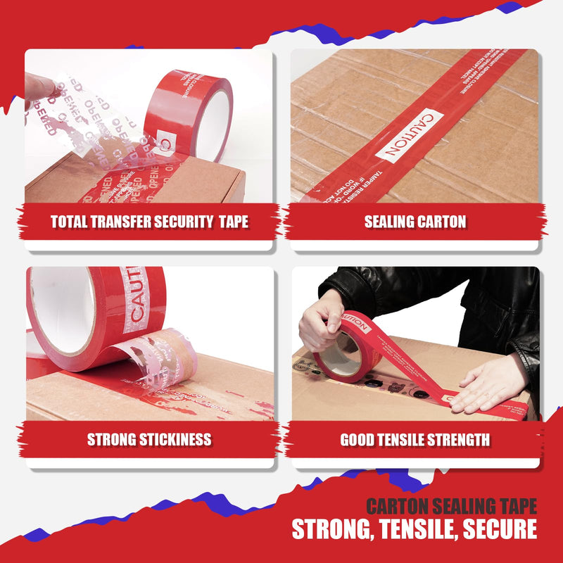 1 Roll 100% Total Transfer Tamper Evident Tape Security Tape Packaging Tape for Boxes(2 Inch X 55 Yards X 2 Mil,Red) 1 pack