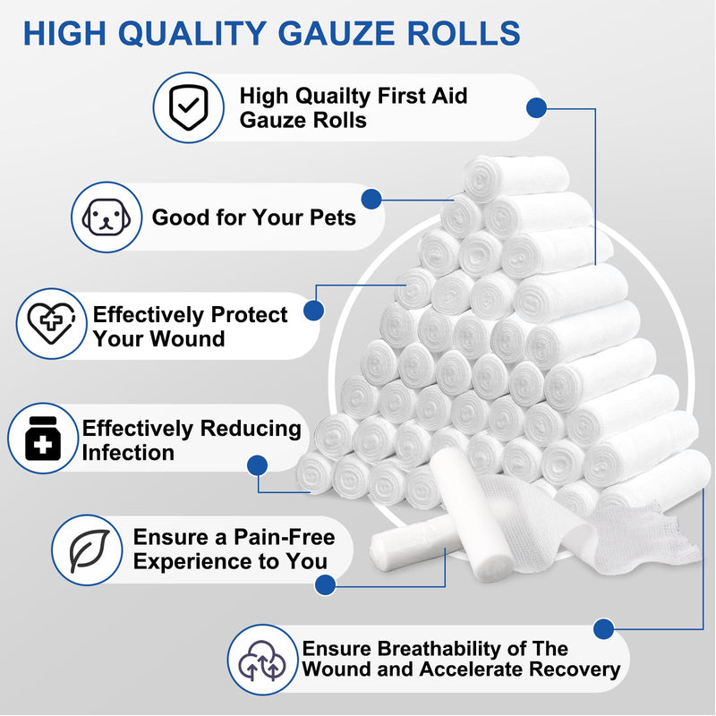 [Australia - AusPower] - 48 Pack Gauze Rolls Bandages, 4 in x 4.1 Yards, Individually Wrapped Breathable Rolled Gauze, Mummy Wraps, Premium First Aid Supplies & Medical Supplies for Wounds Pack of 48 