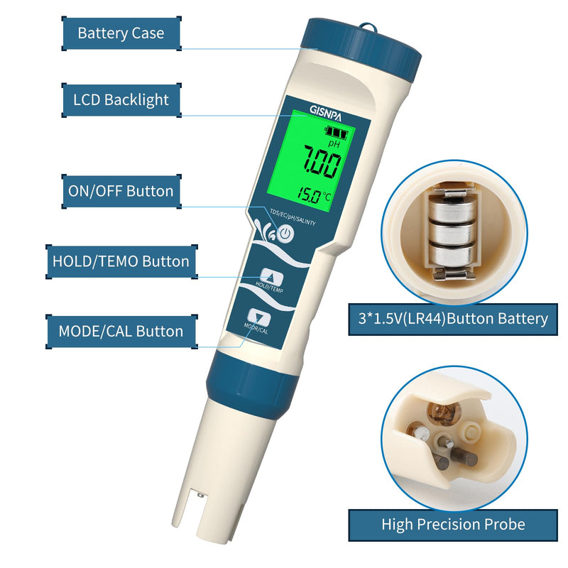 [Australia - AusPower] - PH Meter, Hydrogen Water Tester, Digital 4-in-1 PH ORP H2 Temp Meter with ATC, H2 Water PPB/PPM Meter, 0.01 Resolution High Accuracy PH Tester for Drinking Water 