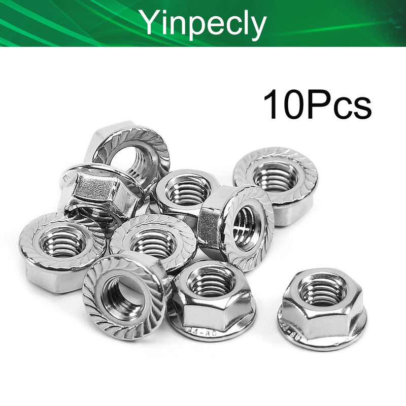 [Australia - AusPower] - Yinpecly 10PCS M8-1.25mm Serrated Flange Hex Lock Nuts 316 Stainless Steel Serrated Metric Hex Flange Lock Nuts for Automobiles, Motorcycles, Generators, Home Appliances Silver Tone 10 Packs 