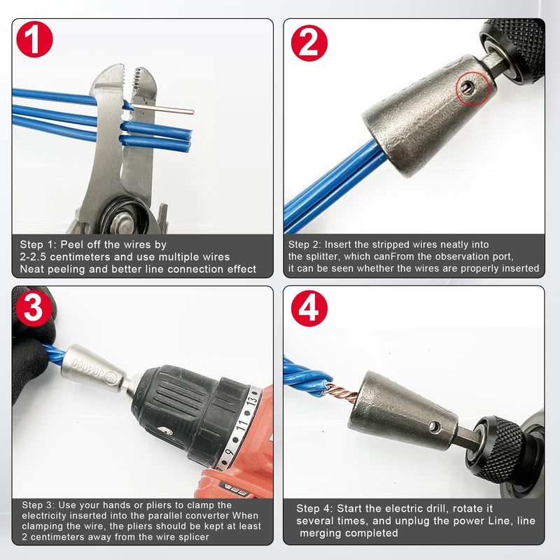 [Australia - AusPower] - 4 Pcs Wire Twister Tool for Drill, Wire Nut Twister Wire Stripper Tool Connector Driver with 1/4" Chuck Cable Quick Stripping Electricians Tools 4 