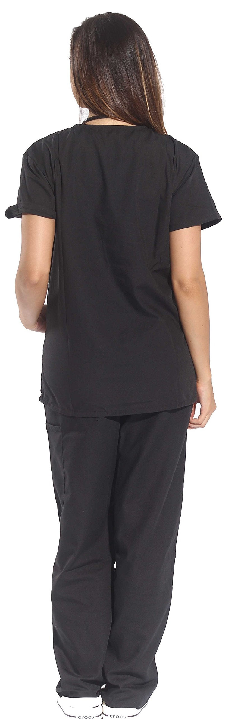 [Australia - AusPower] - Just Love Women's Six Pocket Medical Scrubs Set (V-Neck with Cargo Pant) Medium Black 