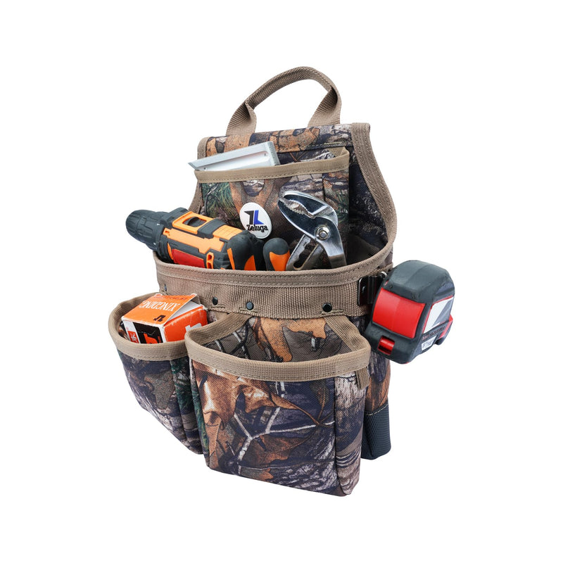 Zeluga 20-567 Camo Tool Organizer with Tape Measure Holder - Heavy Duty Nylon Utility Pouch, Multi-Pocket Tool Bag for Camping, Hunting, Construction & DIY, Fits Screwdrivers, Knives & Small Tools