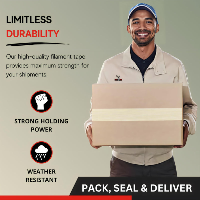 [Australia - AusPower] - Buck Strapping Tape 2 Inch x 60 Yds (180ft) - 5.5Mil Thickness, Heavy Duty Industrial Grade Mono Directional Fiberglass Reinforced Filament Tape with Synthetic PET Adhesive for Bundling & Palletizing 2 Inch x 60 Yards 1 Pack 