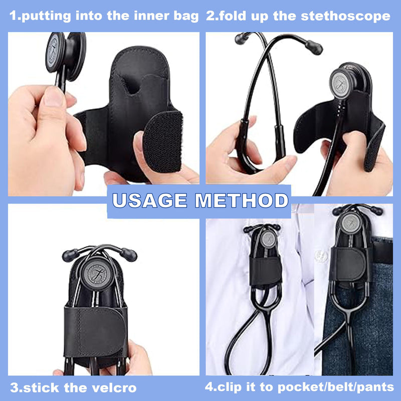 [Australia - AusPower] - Leather Stethoscope Holder Clip Stethoscope Hip Holder with Clip On Waist Belt/Pocket/Bag to Protect from Loss Fit for Physicians/Nurses/EMT/Medical Nursing Students (Black/Brown Randomly 1pcs) 