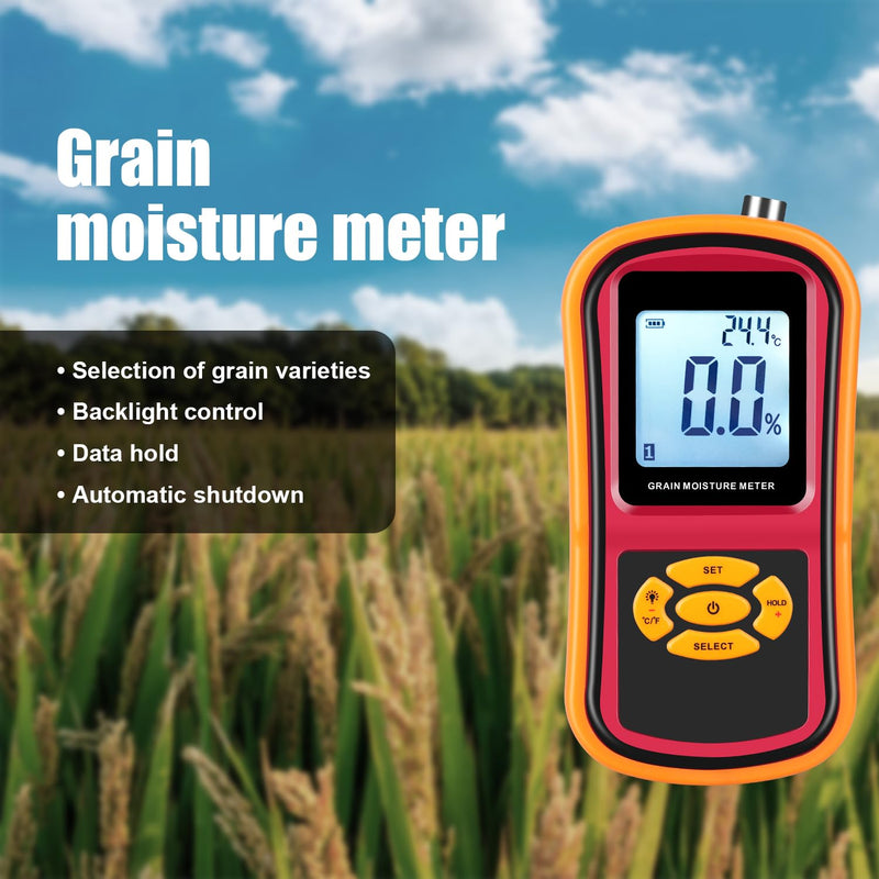 [Australia - AusPower] - Digital Grain Moisture Meter for Wheat Corn Rice Peanut Soybean, Grain Humidity Meter, Portable LCD Display Hay Moisture Tester, Multifunctional Moisture Meter Probe Humidity Tester 