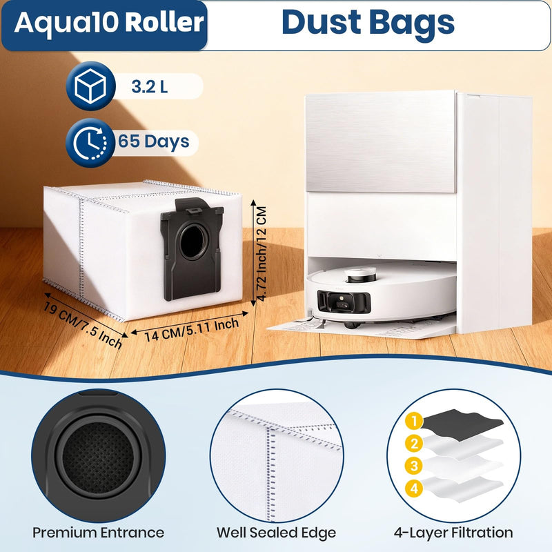 [Australia - AusPower] - 22 Pack Aqua10 Ultra Roller Accessories Kit for Aqua10 Roller/Aqua10 Ultra Roller Replacement Parts,2 Main Brush 2 Mopping Brushes 4 Hepa Filters 6 Side Brush 6 Vacuum Bags Aqua10 Roller Parts 