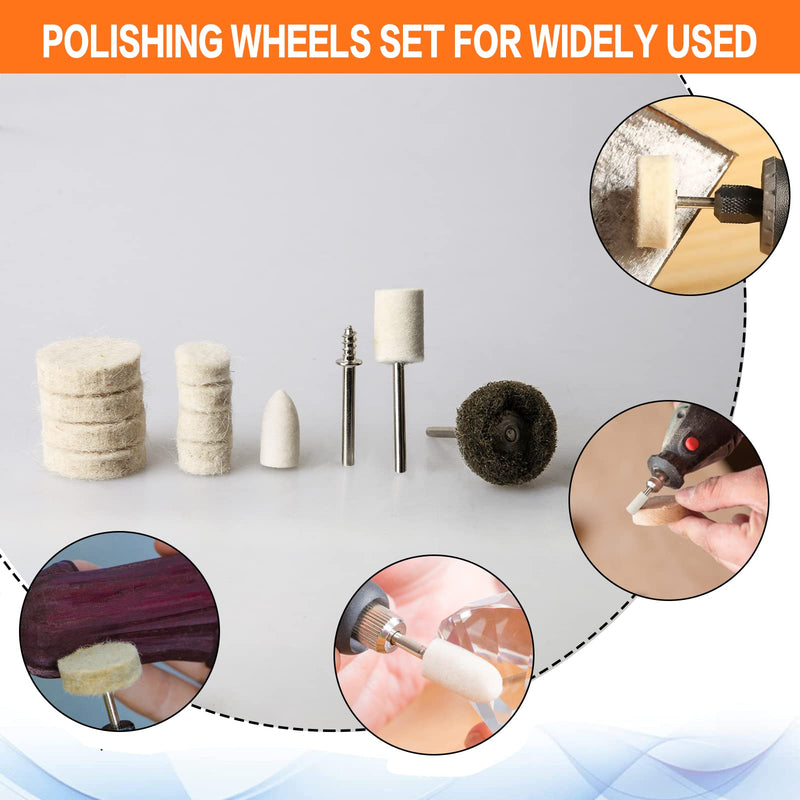 134PCS Polishing Buffing Wheel Polishing Kit for Dremel, Polishing Wheel Rotary Tool Accessories with 1/8" Shank, Abrasive Wheel Buffing Polishing Wire Brushes Wool Felt Cotton Mounted 134PCS Buffing Wheels