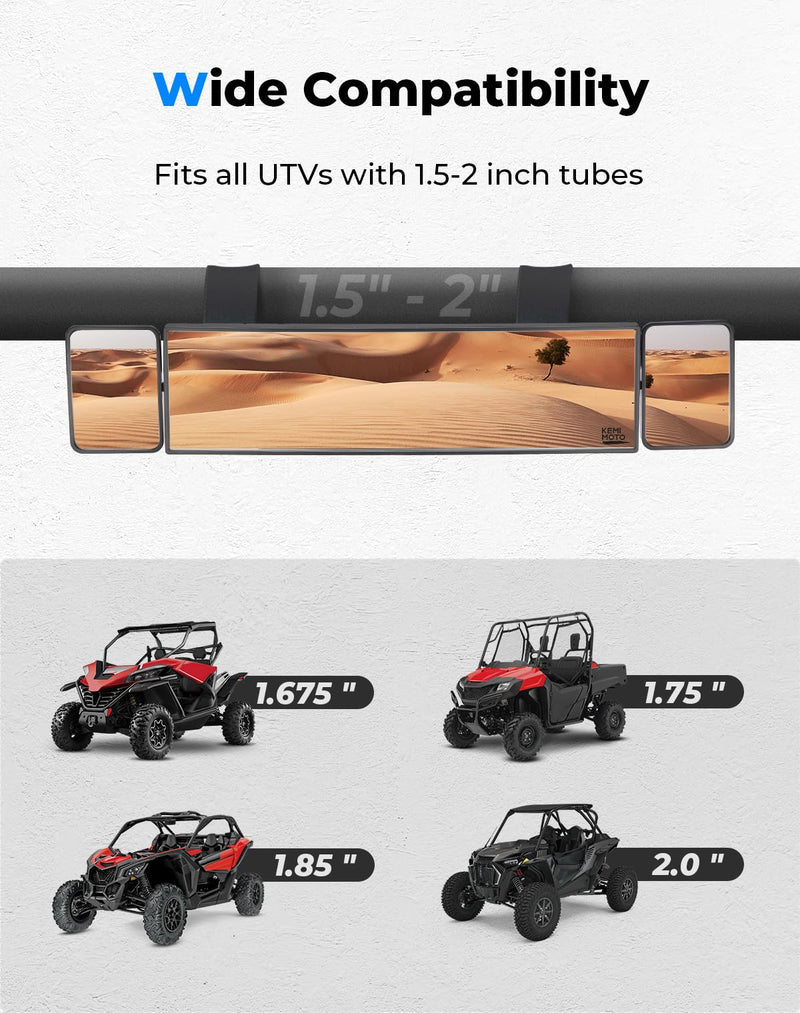 [Australia - AusPower] - KEMIMOTO Large UTV Rear View Mirror 2 Convex Mirror with 1.5"-2" Sturdy Clamp Compatible with Polaris RZR/CFMOTO/Talon/Pioneer/Can-Am X3/Teryx, Multi-Angle Adjustment Quick Install Mirrors 