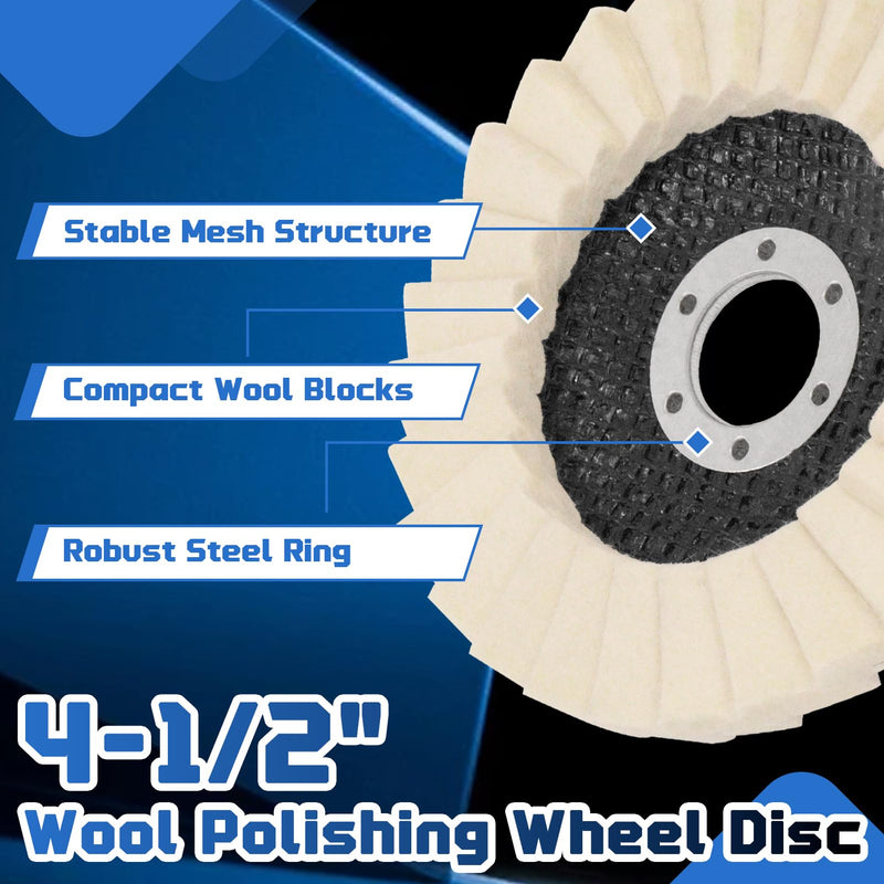 [Australia - AusPower] - NOOTEASS 5 Pack Wool Felt Flap Disc Buffing Wheel, 4-1/2" x 7/8" Arbor Buffing Wool Polishing Wheel for Angle Grinder Marble Metal Stone Stainless Steel Furniture Car Wax 
