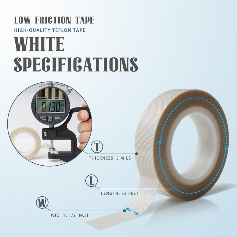 [Australia - AusPower] - 2 Rolls 1/2 Inch x 33 Feet Low Friction Drawer Slide Tape - Squeak Resistant, Abrasion Resistant Surface Protection Tape for Wood, Cabinet, Curtain, Furniture, White 