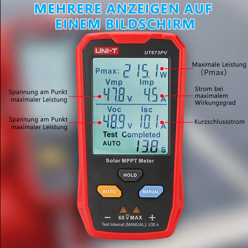Solar Panel Tester 800W Solar Meter, Solar MPPT Power Meter with LCD Display, Photovoltaic Solar Panel Tester Power Meter
